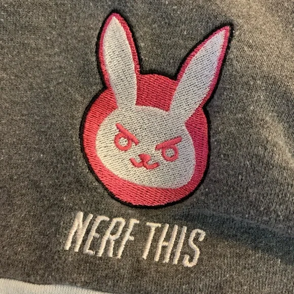 Her Universe Gray Sweater Sz 2x Pink Blue Stripes Nerf This Streetwear Skater - Picture 6 of 8